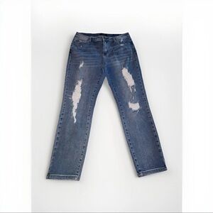 Judy Blue Ripped Straight Leg Jeans - Dark Blue